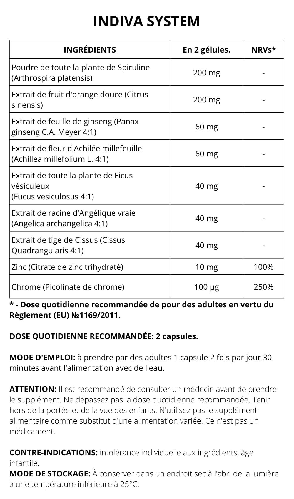 Indiva System - Suplemento dietético para quemar grasas, potente control del apetito, para hombres y mujeres, con espirulina y cafeína. 30 cápsulas (2)