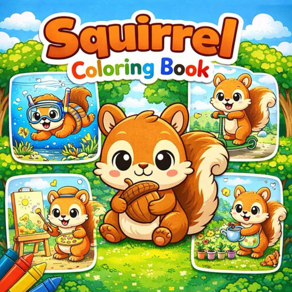 Squirrel Coloring Book: Adorable Squirrel Coloring Book with 40+ Fun Pages for Kids | Perfect for Boys and Girls