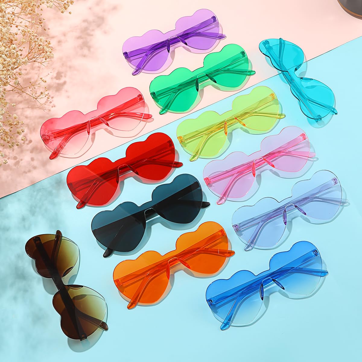 12/20/24 paires de lunettes de soleil en forme de cœur pour homme et femme, lunettes de soleil transparentes tendance en forme de cœur, sans monture