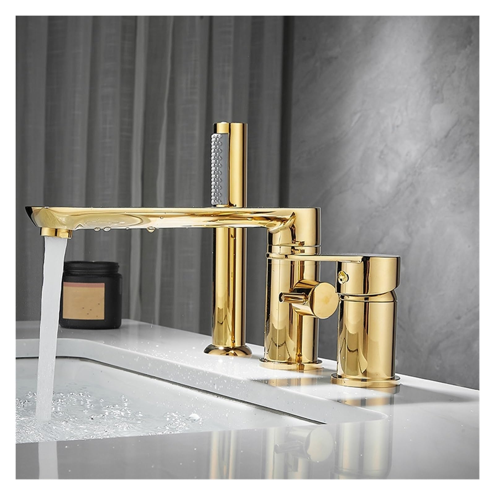 Dfghnbvc Gold Brushed Bathroom Widespread Basin Faucets Solid Brass Sink Mixer Hot Cold Lavatory Vessel 3 Holes With Spray Black Mixer Tap Faucet,
