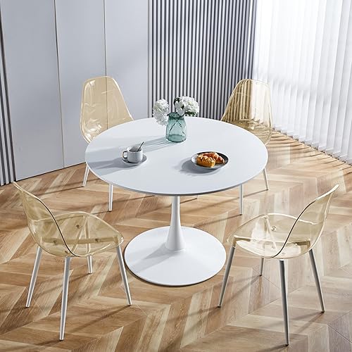 Miniatura 6 de Juego de 4 sillas de comedor transparentes, sillas de plástico acrílico con patas blancas de metal, sillas de cocina modernas de estilo fantasma,