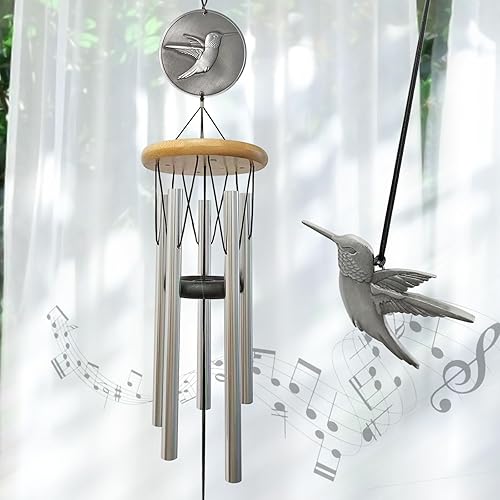 Miniatura 13 de Campanillas de viento de colibrí para exteriores, campanillas de viento conmemorativas de 32 pulgadas para crear un ambiente zen, regalo de colibrí