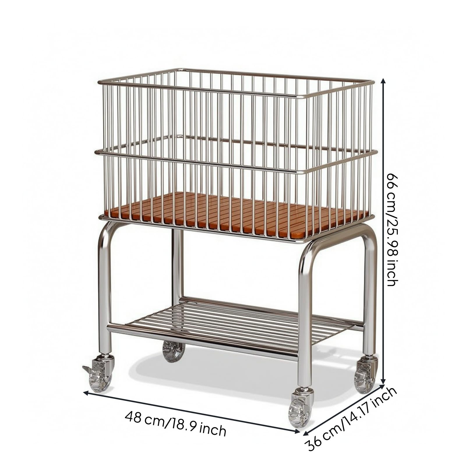 Carrello con Cesto in Metallo Mobile Carrello Organizer con Ruote Multistrato Scaffale Portaoggetti per Bagno, Silver