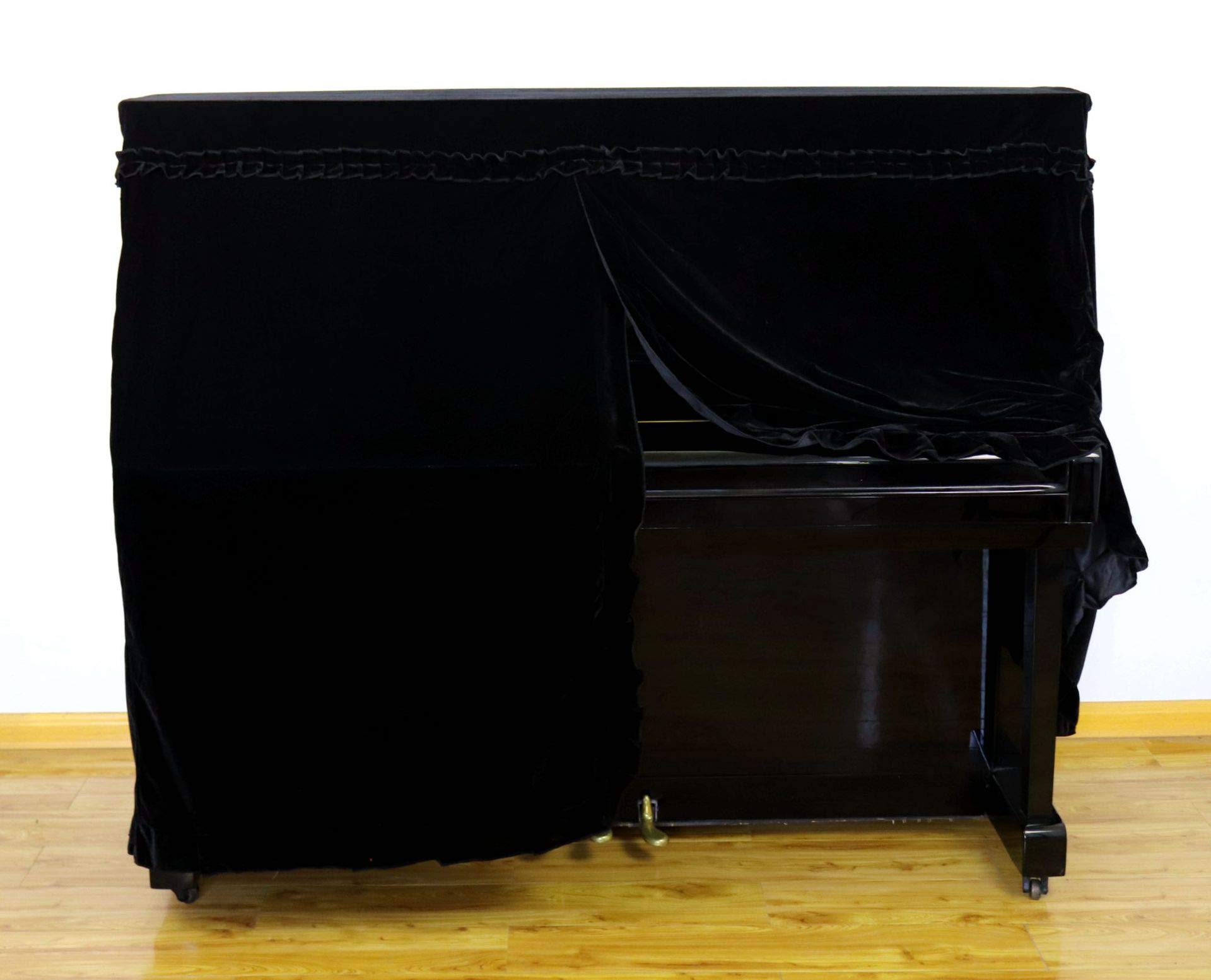 Copertura antipolvere in morbido velluto per pianoforte con decorazione macramè, copertura completa nera classica per pianoforte verticale verticale universale