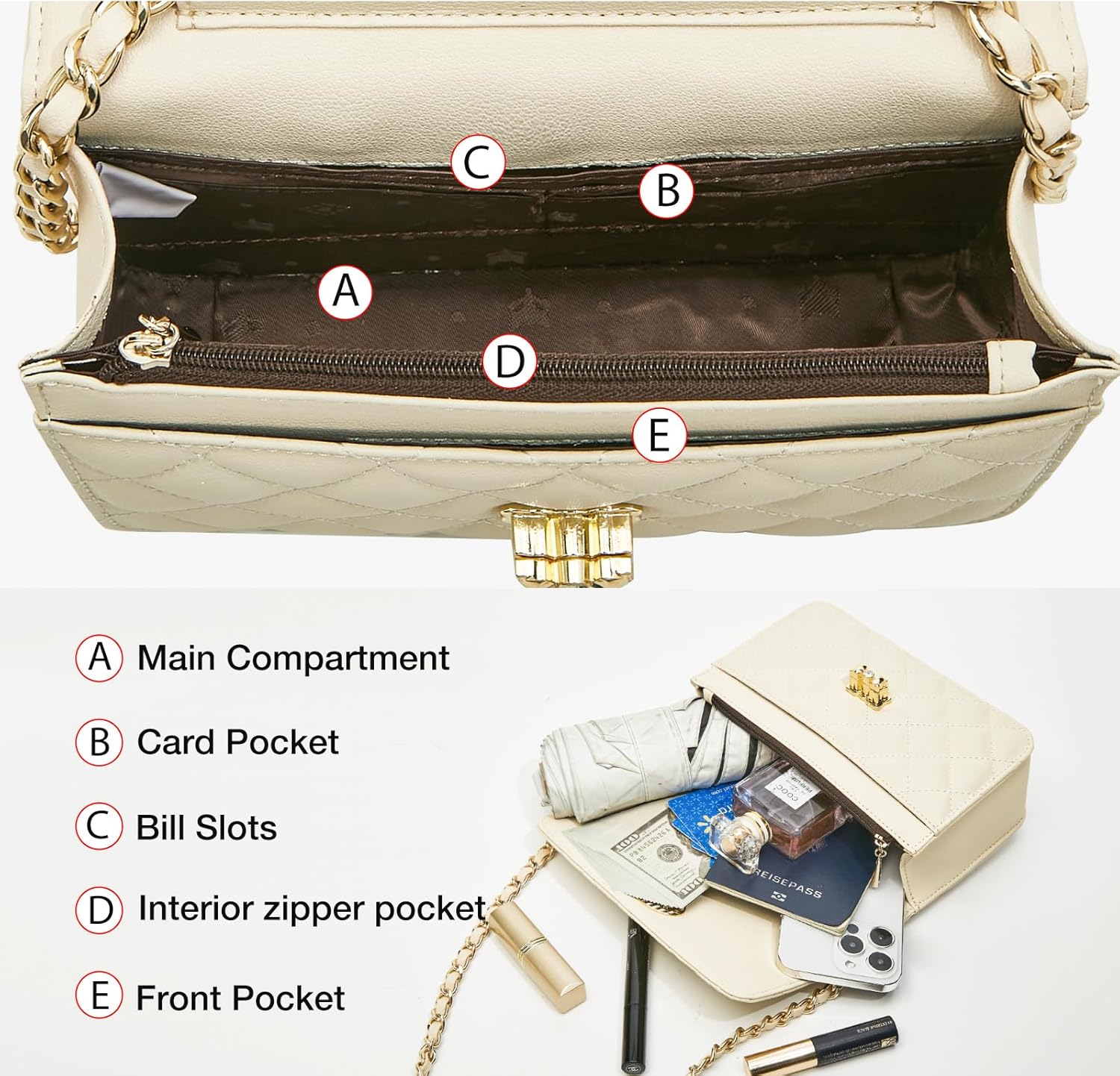 FOXLOVER Genuine Leather Quilted Crossbody Bags for Women Ladies Small Shoulder Flap Purse with Chain Strap - Image 6