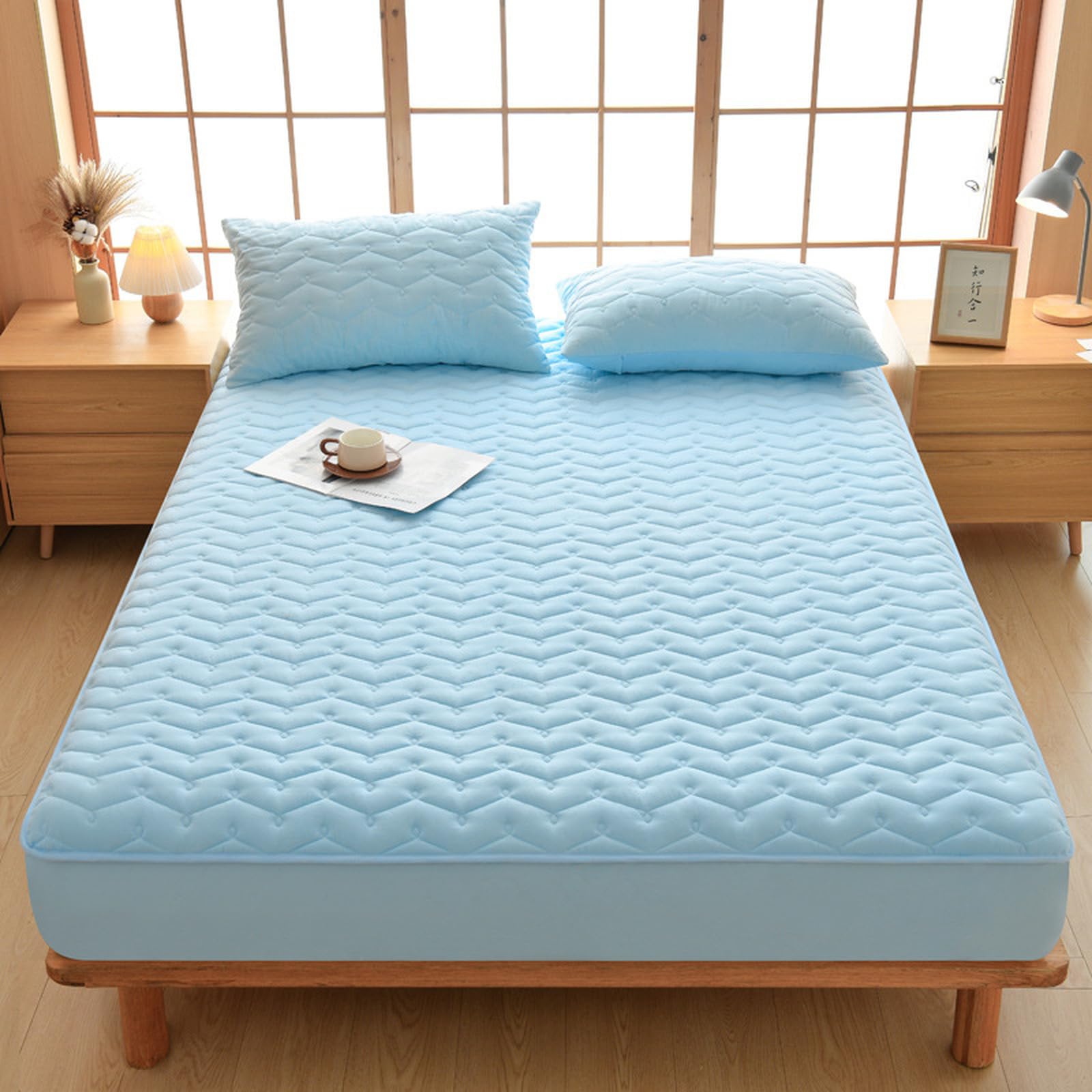 Gesteppter Matratzenschoner 120 x 200 cm mit Kissenbezug Ultraweich, luxuriös, langlebig wasserdichte Spannbettlaken Spannmatratzenauflage Spannbetttuch für Matratzen bis 30 cm