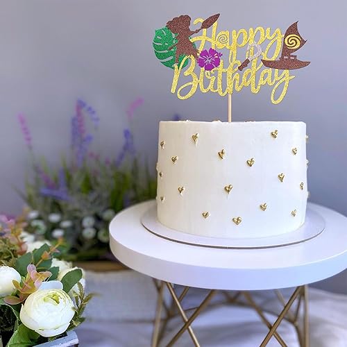 Miniatura 4 de 1 pieza de decoración de pastel de feliz cumpleaños Moana con purpurina de hoja de palma, flor de moana, selección de pastel tropical hawaiano Luau