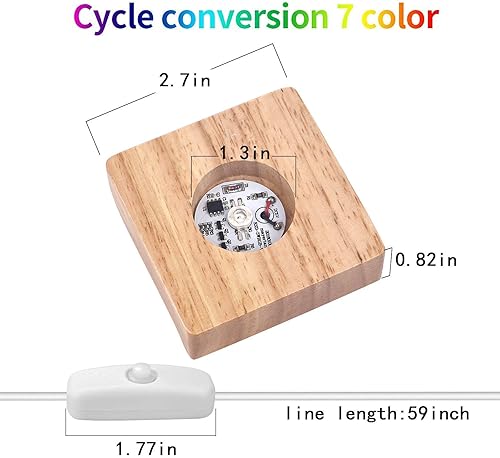 Miniatura 7 de YAKAMOZ Base de exhibición de luces LED, 2 piezas, soporte de base iluminada de madera para arte de resina de vidrio láser