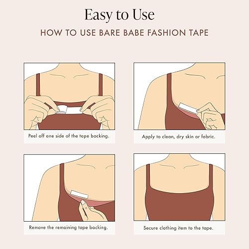 Miniatura 4 de Bare Babe Cinta de ropa de moda de doble cara, cinta transparente para ropa, cuerpo y todos los tonos de piel (50 tiras), Transparente
