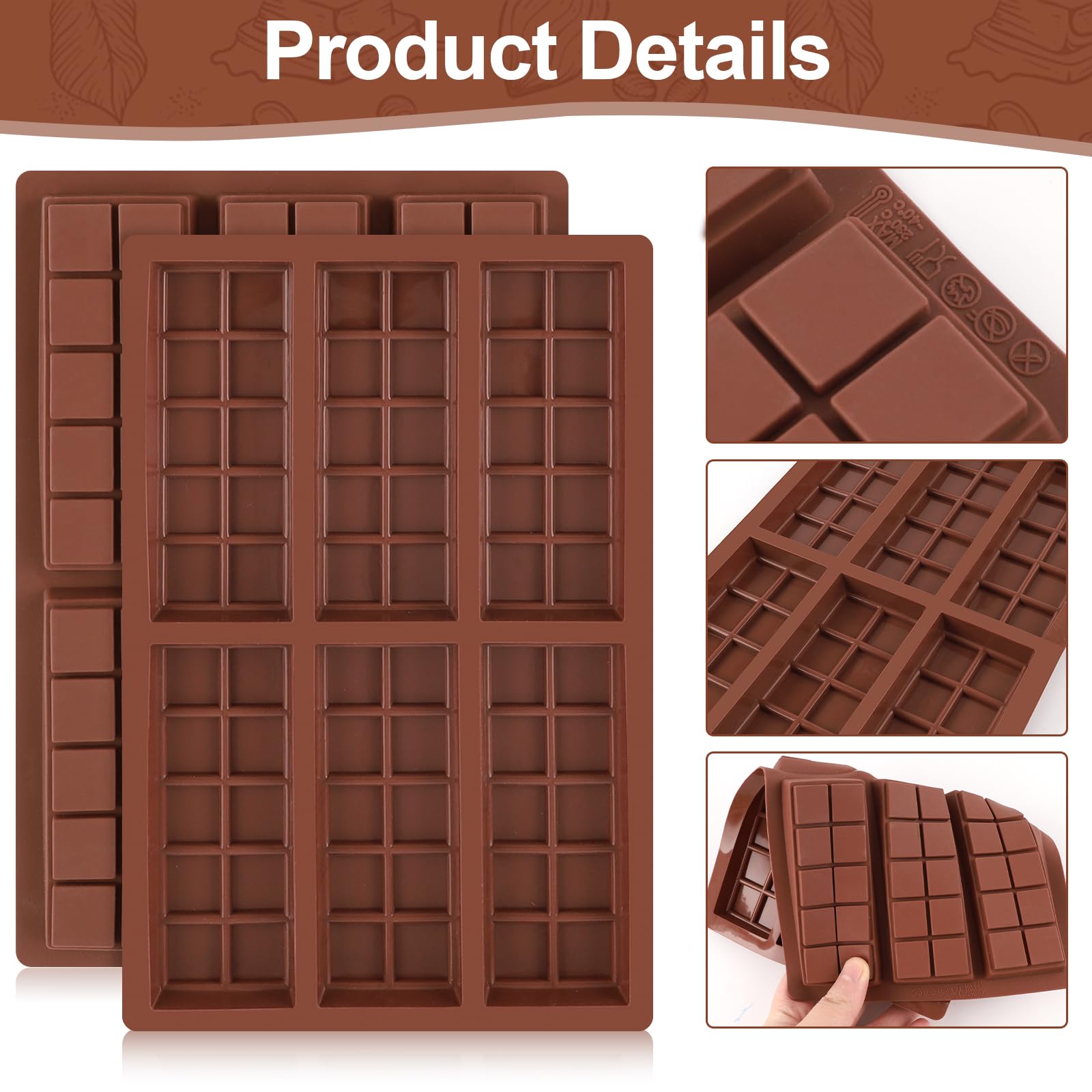 VIDSTW Lot De 2 Moules à Chocolat Silicone – 10 Barres – Réutilisables & Antiadhésifs – Alimentaire, Pour Four, Micro-Ondes Et Congélateur