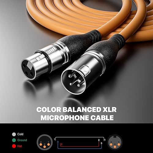 Miniatura 2 de EBXYA - Cable XLR de 25pies, 6unidades, para micrófono, equilibrado, prémium, con 3pines, macho a hembra (rojo, naranja, amarillo, verde, azul,