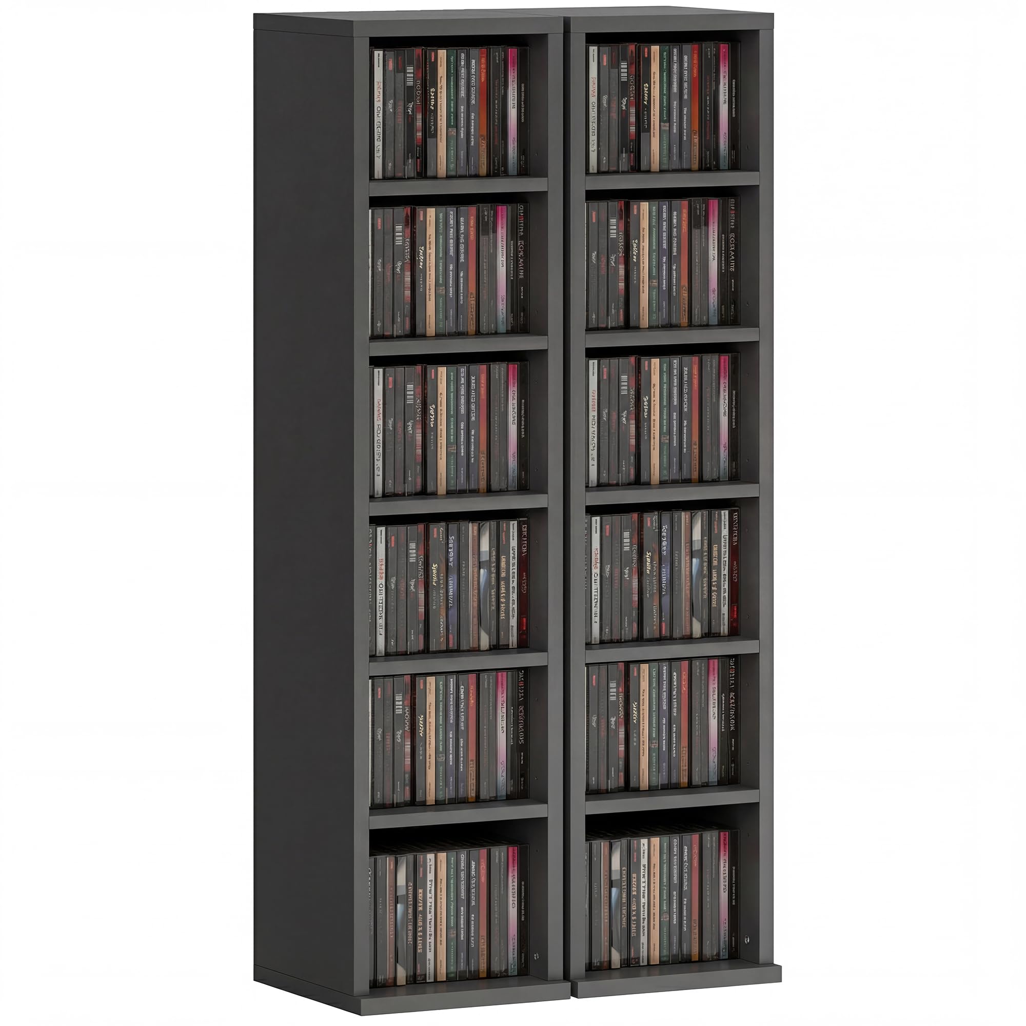 Homcom Black 204 Cd Storage Units Set Of 2, Blu-Ray Tower Rack With Adjustable Shelves, Bookcase Storage Organiser,