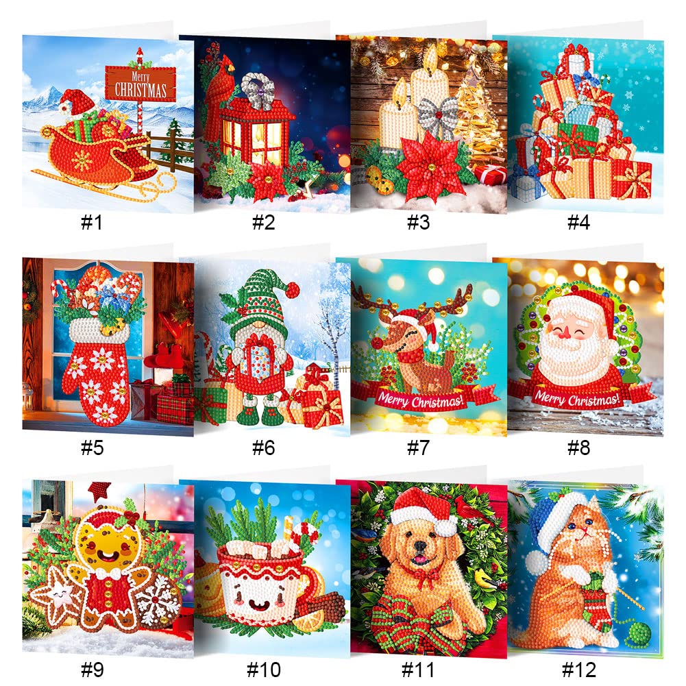 Diamond painting Kerstkaarten sneeuwpoppen (12 stuks