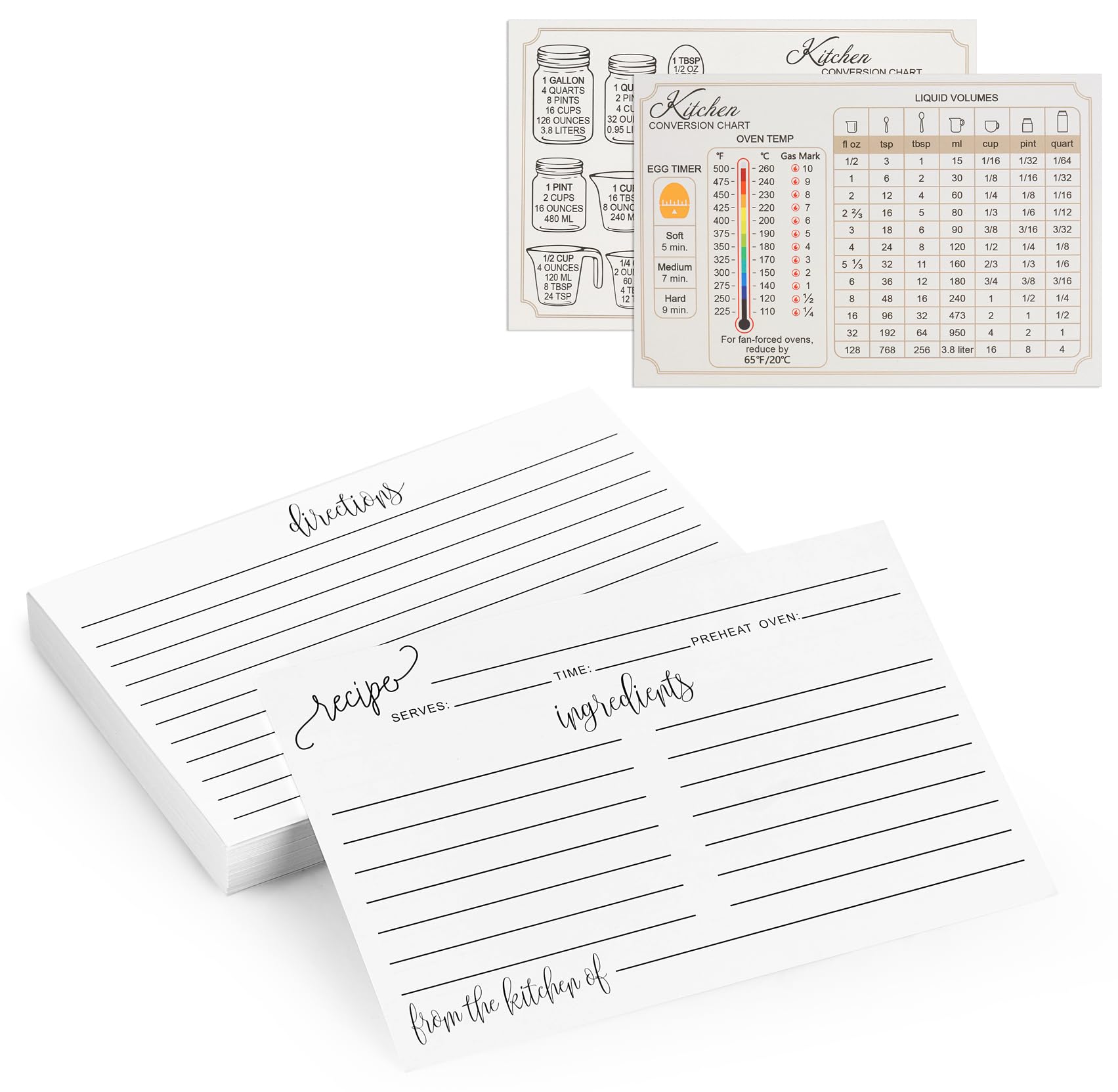 Dahey Double Sided Recipe Cards 4x6 for Bridal Showers Weddings, Housewarming Thick Recipe Cards with Kitchen Conversion Chart to Write in Your Own Recipes for Cooking Lovers Mother Chefs, Set of 50