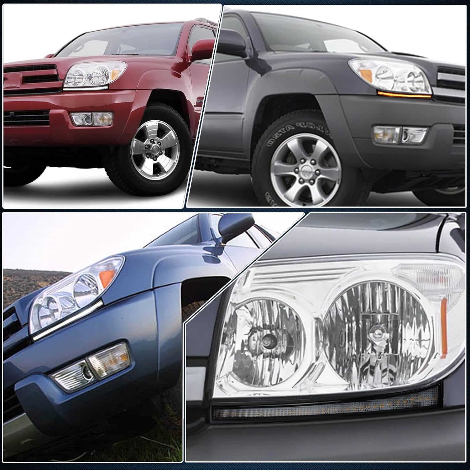 Switchback White/Amber LED Front Fog Side Marker Headlight Daytime Running Lamp Amber Sequential Turn Signal Light Compatible with Toyota 4Runner 2003-2005 Replacement Bumper Grill (03-05)