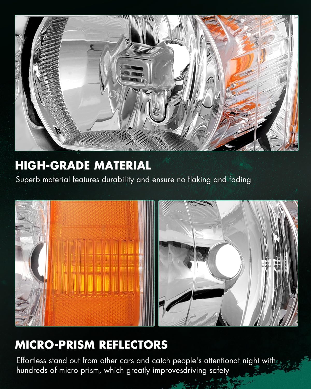 SCITOO Headlights For Chevy Silverado 1500/2500 1999-2002,For Chevy Suburban 1500/2500 2000-2006 Headlamps Chrome Housing Amber Reflector Clear Lens Driver and Passenger Side
