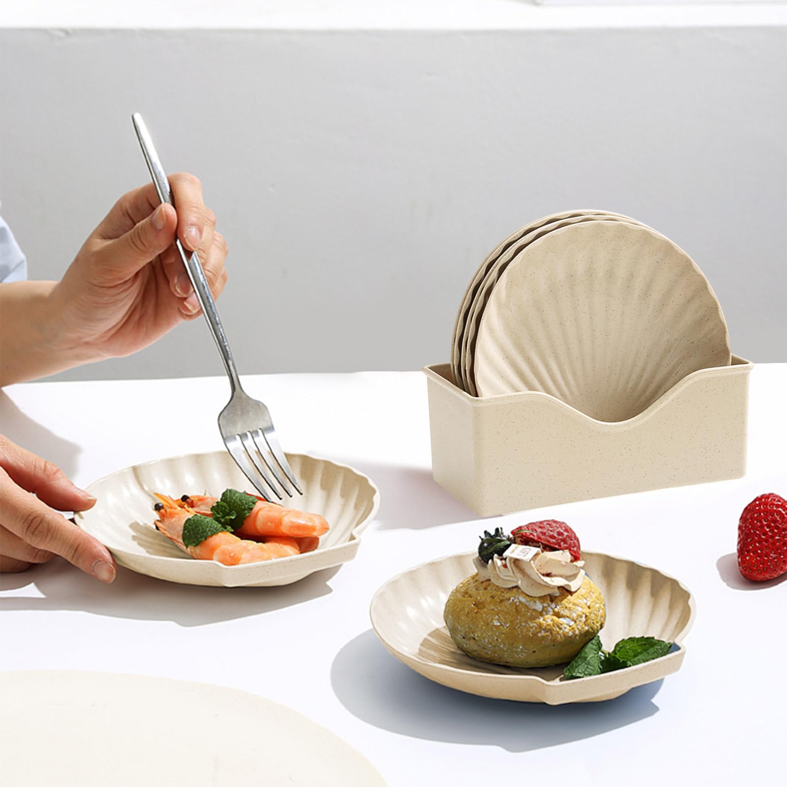 Schalenförmige Speiseteller Set, 5 Stück, Kunststoffgeschirr mit Aufbewahrungsbox zum Servieren von Abendessen, Desserts, Snacks & Nüssen, 15 x 15 x 2,5 cm