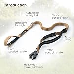 Heavy Duty Tactical Dog Leash with Quick Release Carabiner and Highly Reflective Threads,4-6FT Power Stretch Dog Leash for Medium Large Dogs (Brown & Black)