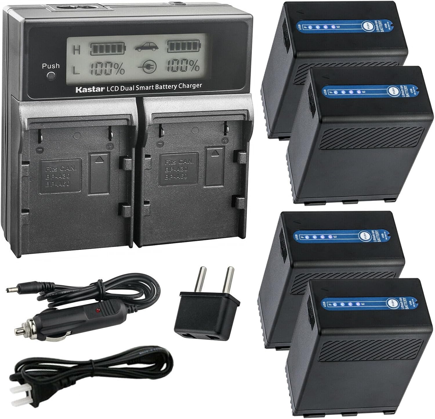 Kastar BP-A68 AC LCD Dual Fast Charger Compatible with Canon XF605 4K UHD, Canon XF705 4K UHD, EOS C200, EOS C200B Cinema Camcorder, EOS C220B PL Mount 4K UHD Camera
