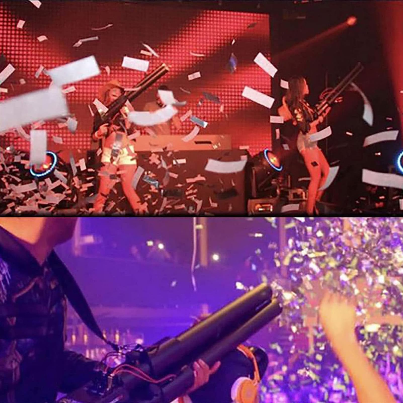 Máquina de cañón de confeti portátil de 6 disparos, máquina de confeti de escenario con efectos de iluminación LED para decoraciones de fiesta de Halloween, escenarios festivos de bodas