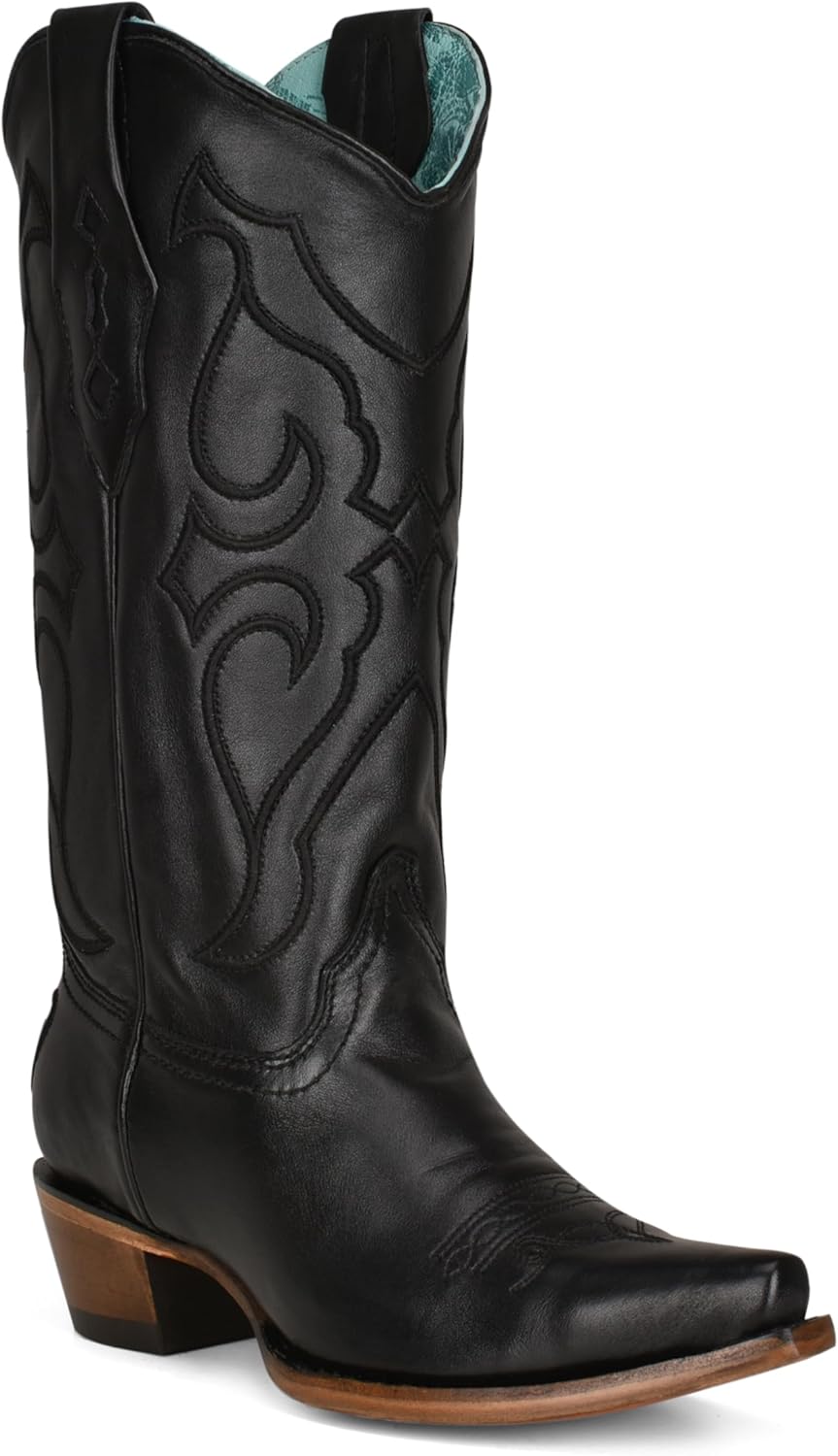 Corral Boots Women's Black Handcrafted Western Boots | Snip Toe Tall Cowboy Boots with Embroidery Design
