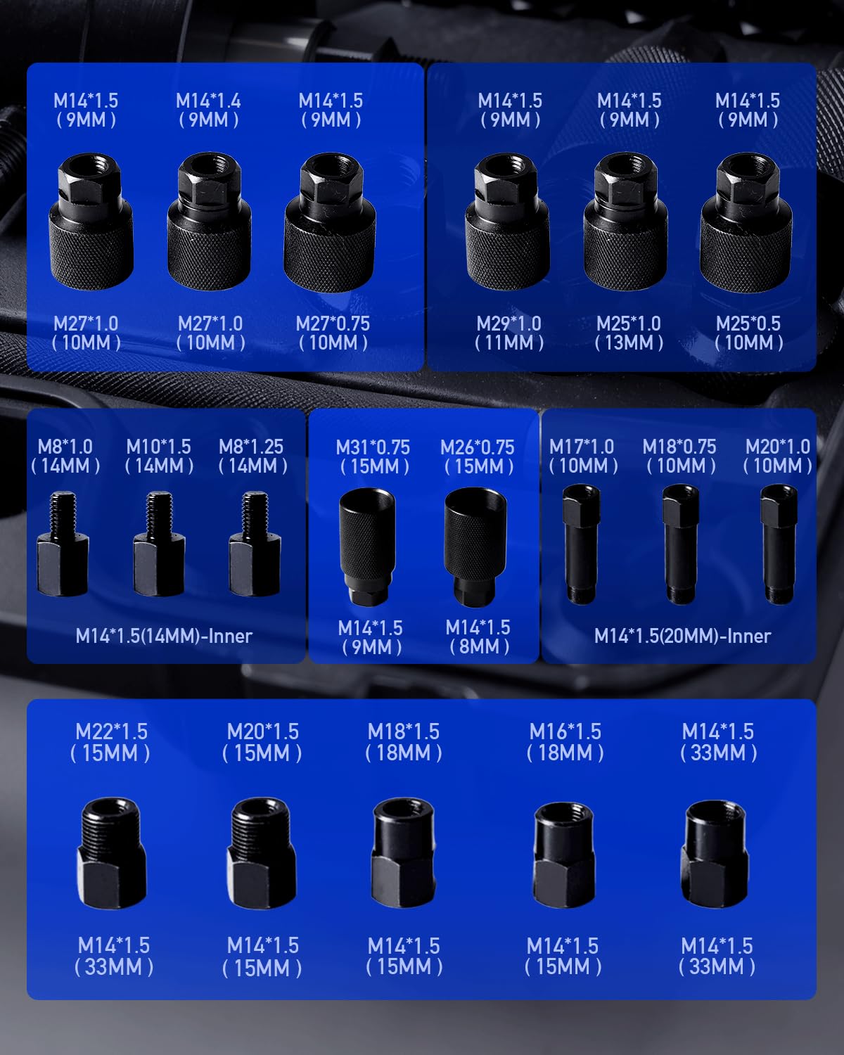 INCENDIOS 24PCS Set Estrattore Iniettori Diesel Pneumatico, Estrattore Pneumatico per Iniettori Diesel con 19 Adattatori & 3 Connettori 1/4" (US/UK/EU), Pressione di Lavoro 5–8 Bar