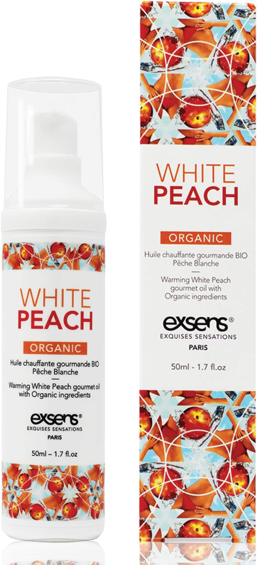 Exsens Organic White Peach Warming Massage Oil, All Natural, Paraben-Free Formula for Individuals and Couples, Edible and Body Safe, 1.7 fl oz, 1 Count