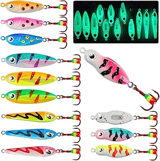 Dovesun Ice Fishing Rattle Spoons Glow Ice Fishing Lures Ice Fishing jigs Accessories Gear Gifts for Walleye Bass Catfish Trout 3PCS/12PCS