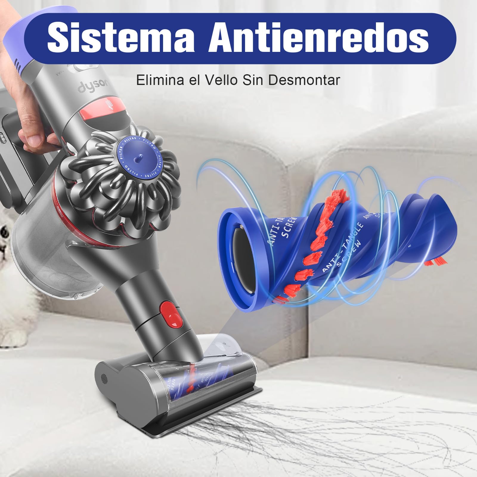 Mini Cepillo Motorizado para Dyson V10 V11 V15 V7 V8 Anti Enredos Mini Boquilla Turbina Escoba para Dyson Limpieza Colchones Tapicería Escaleras Automóvel Pelo de Mascota
