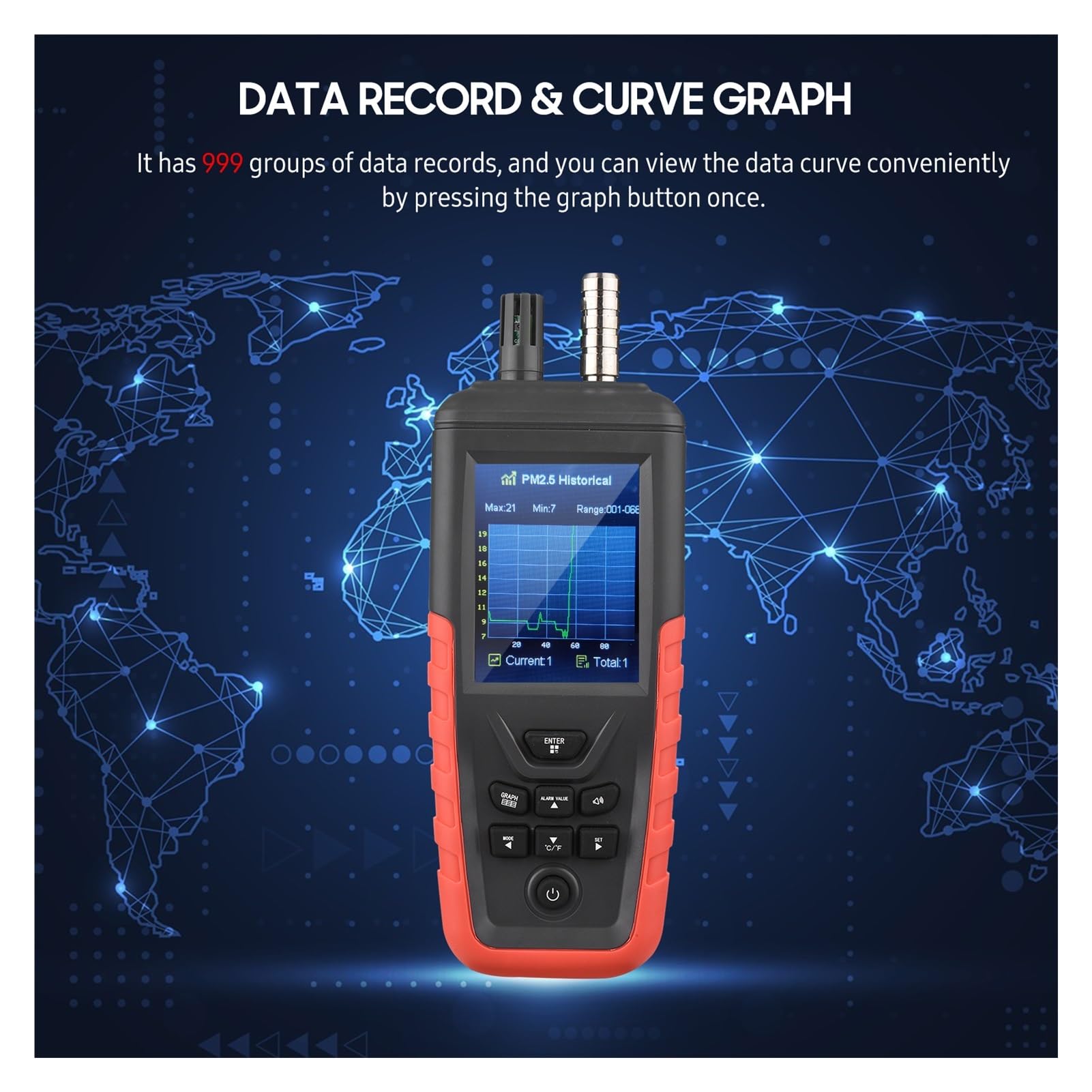 TC-8200 Contador de partículas de polvo PM2.5 PM10 Detector Probador de concentración de polvo Medidor de temperatura y humedad Tiempos de adquisición de datos ultrarrápidos(TC-8200)