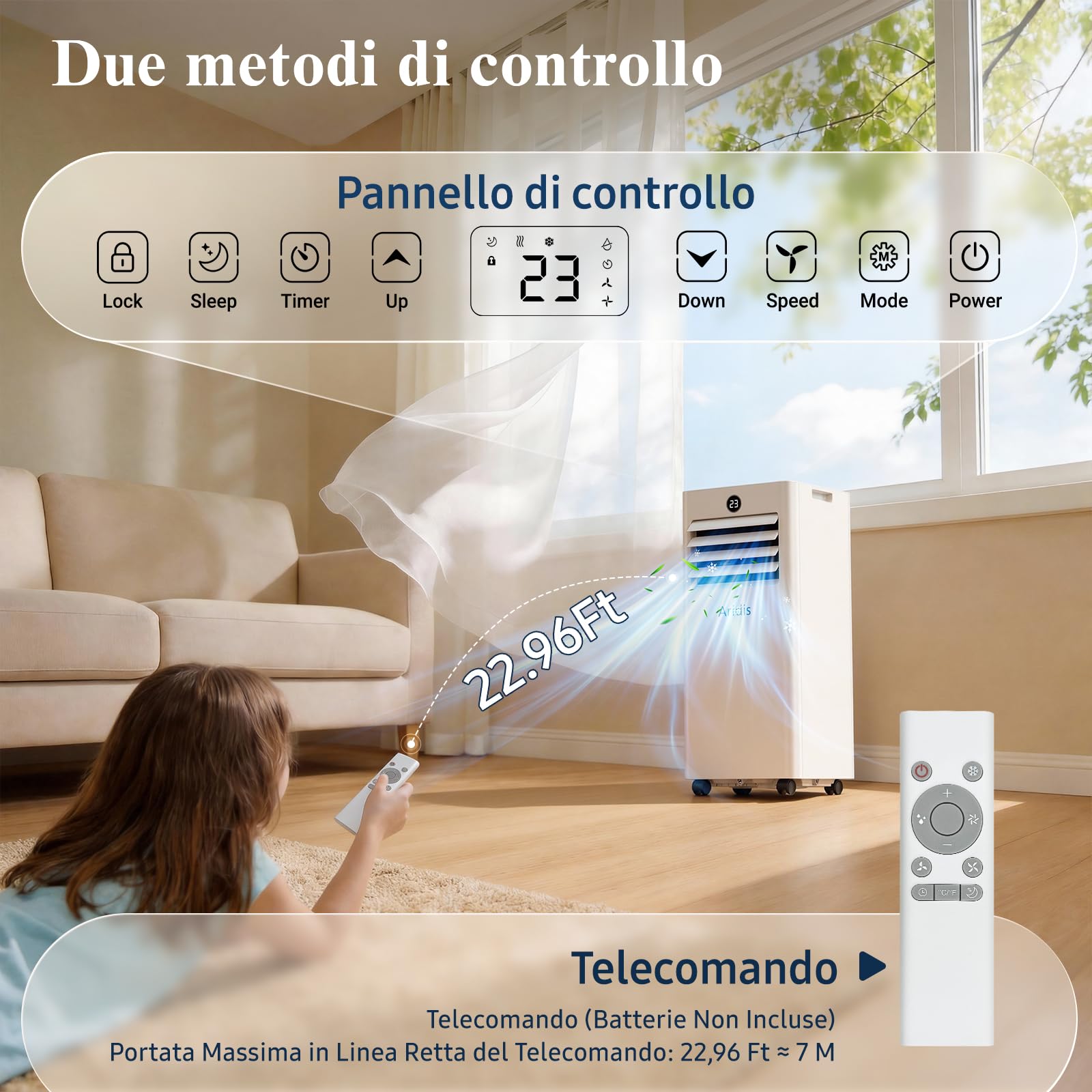 Condizionatore Portatile Climatizzatore Silenzioso - 9000BTU Climatizzatore senza Unità Esterna, Raffrescatore a Basso Consumo con Kit Finestra, Display LED, 4 Modalità, Copertura 33 m² Bianco