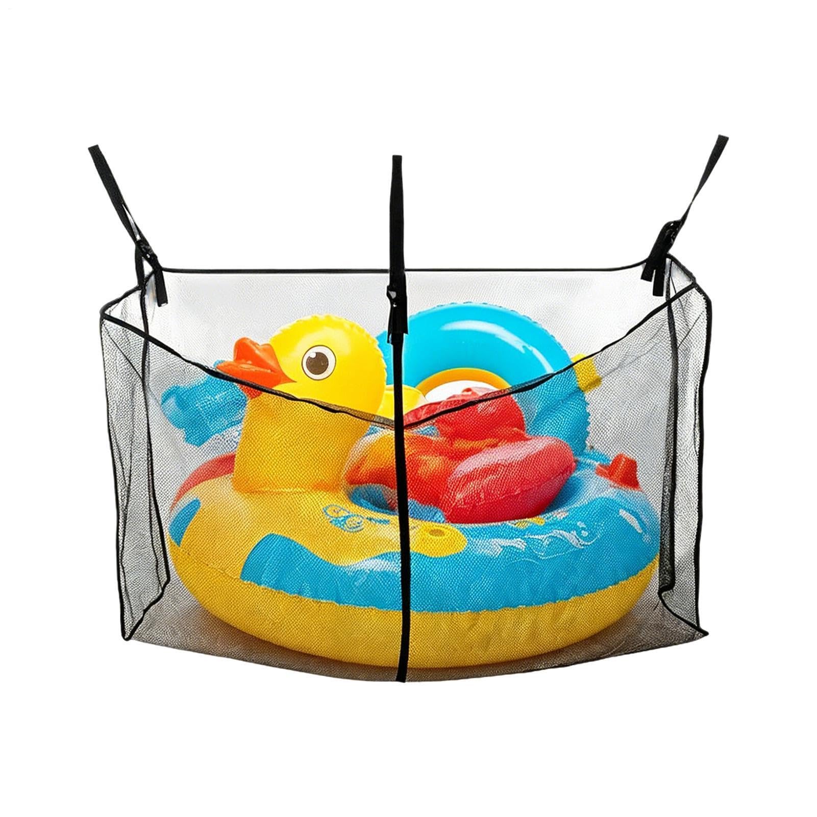 Filet rangement extérieur ajustable pour en finir avec l'encombrement des bouées de piscine