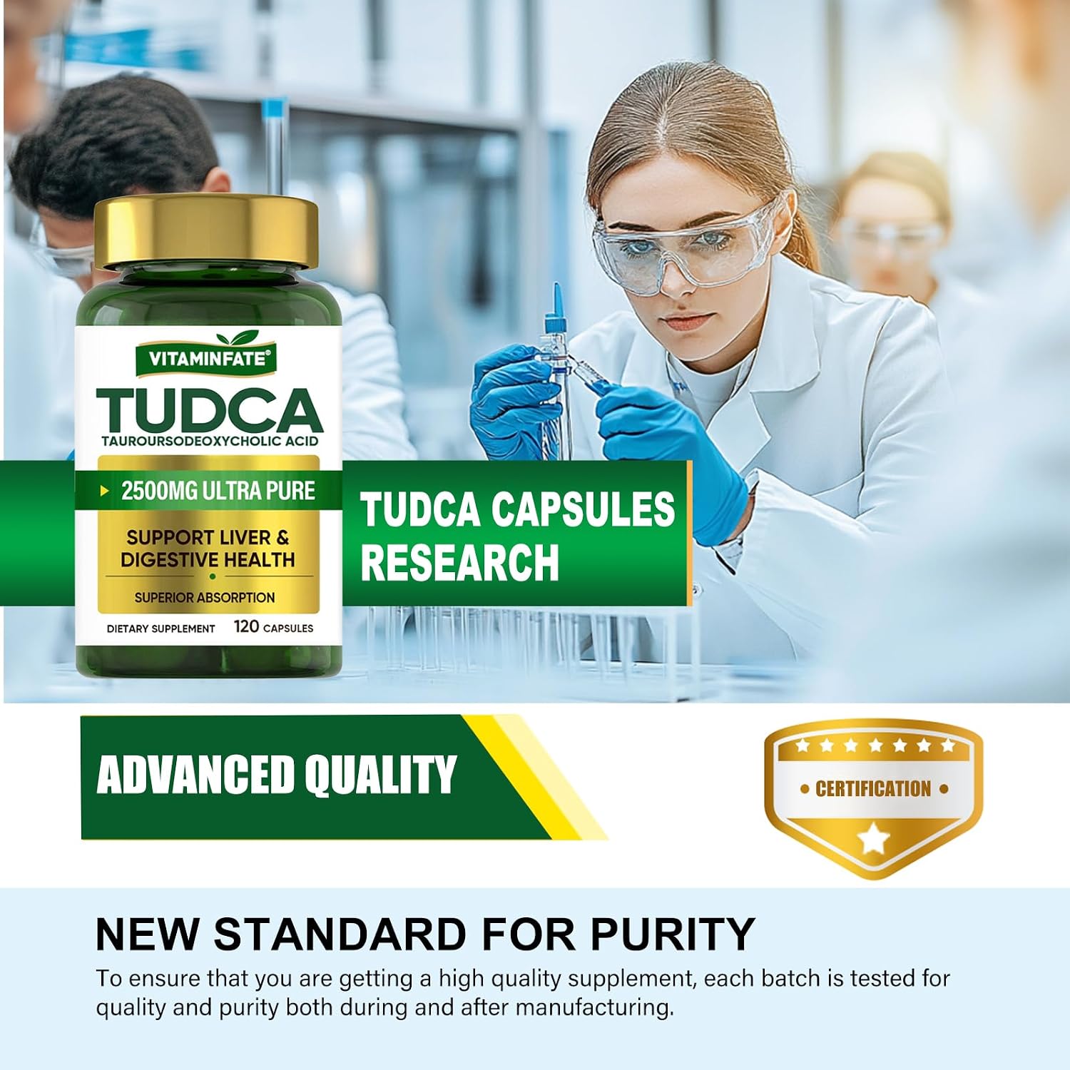 TUDCA Liver Support Supplement 2500mg - 120 Capsules High Potency Tauroursodeoxycholic Acid Bile Salts for Detox & Cleanse - Promotes Healthy Bile Flow & Digestion
