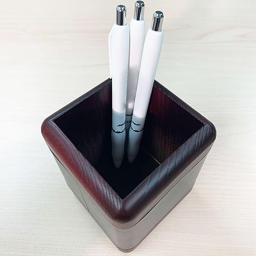 Miniatura 4 de Dacasso Portavasos para lápicesbolígrafos de cuero negro y palisandro caoba para escritorio, decoración ejecutiva de lujo y organización de oficina