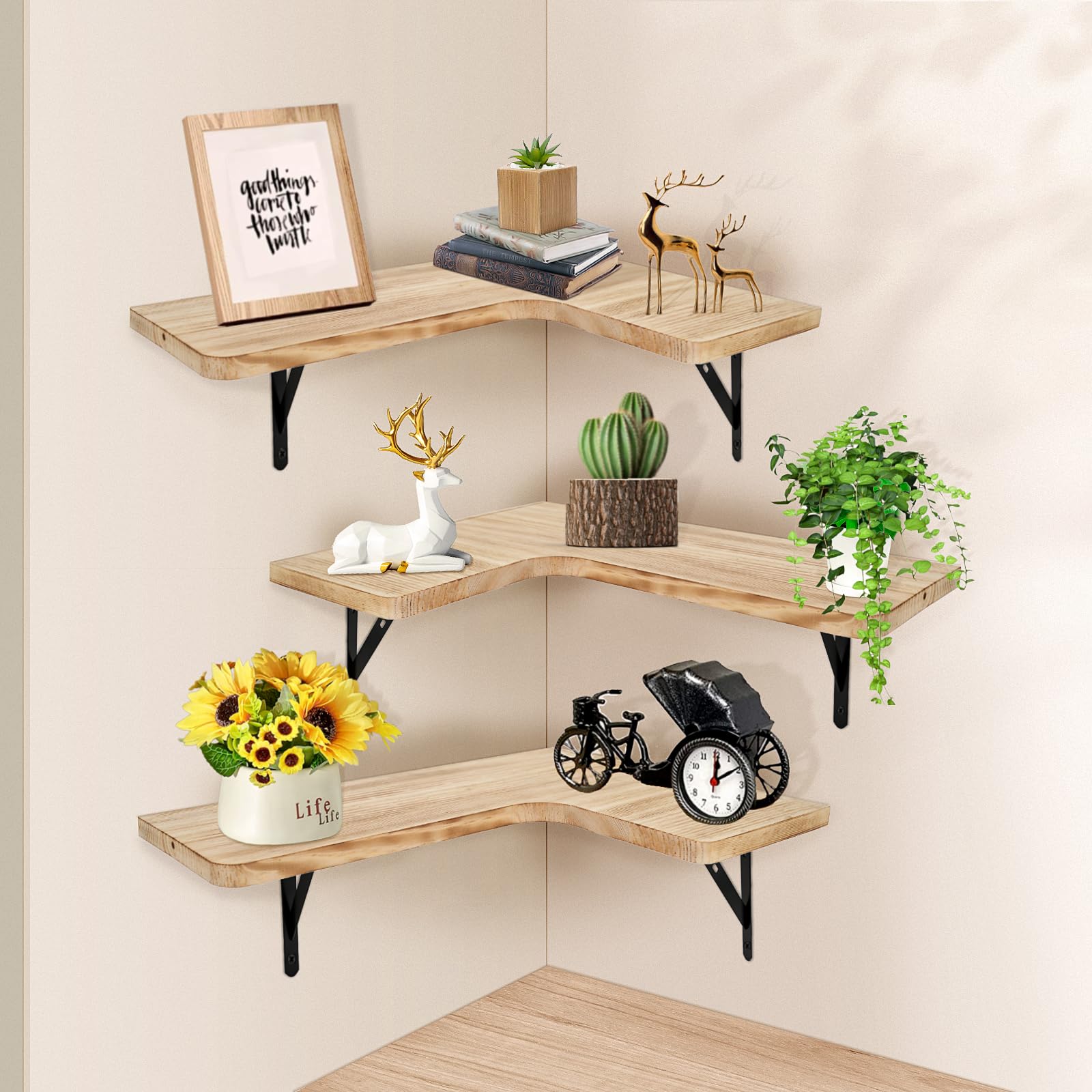 GOQELK Compact Corner Shelves-Eckregal Hängend aus Kiefernholz,Eckregal Holz Regal Wand,Corner Shelf Praktisches Holzregal für Küche, Büro und Wohnzimmer,Wandregal für Bücher Eckregal Küche Küche, Haushalt & Wohnen