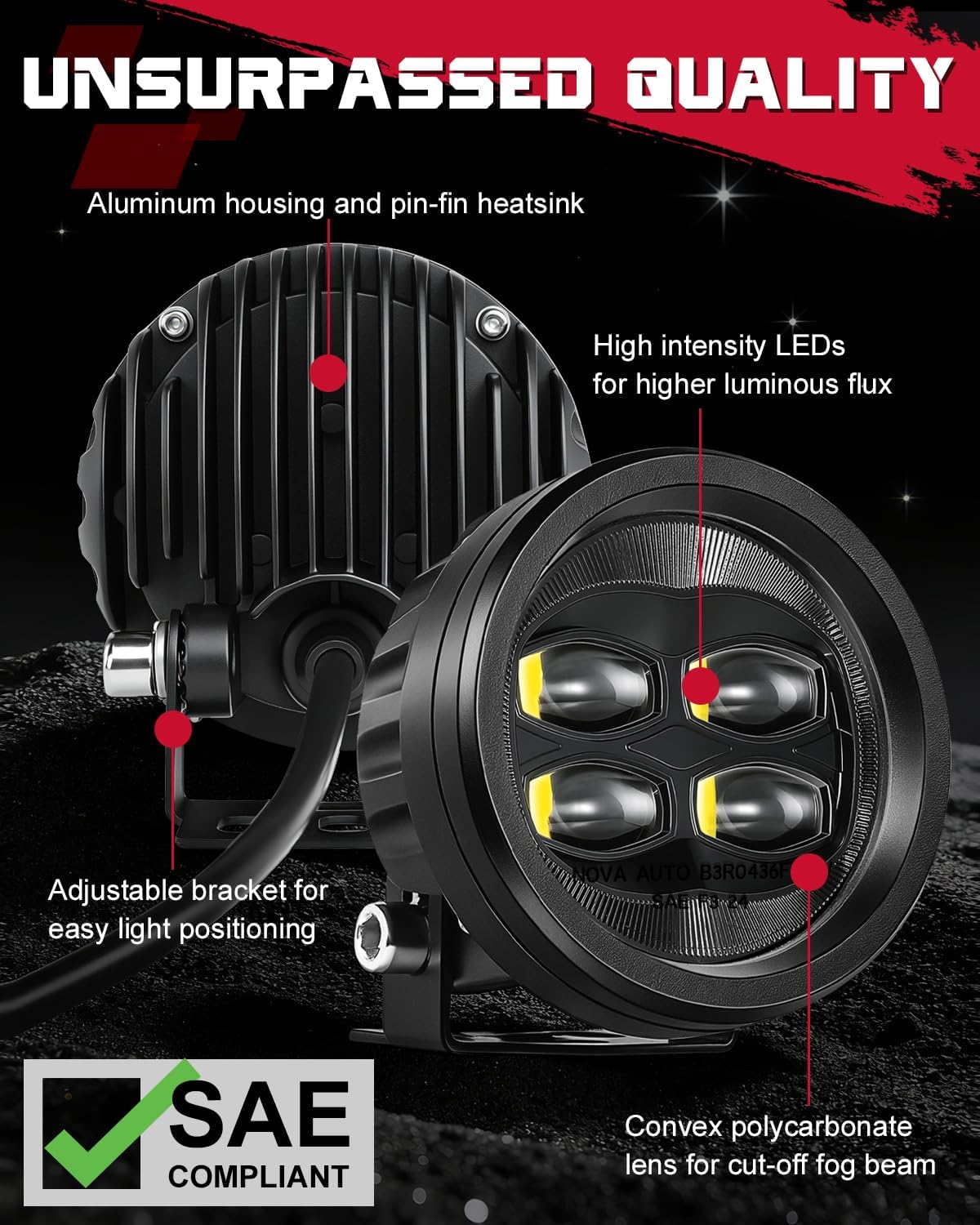 OFFROADTOWN SAE Yellow LED Fog Lights, 2pcs 3.5" Round DOT Approved Fog Lights Street Legal Round Yellow LED Pods Cut-off Low Beam Offroad Driving Light for Trucks Pickup Toyota Wrangle SUV UTV ATV
