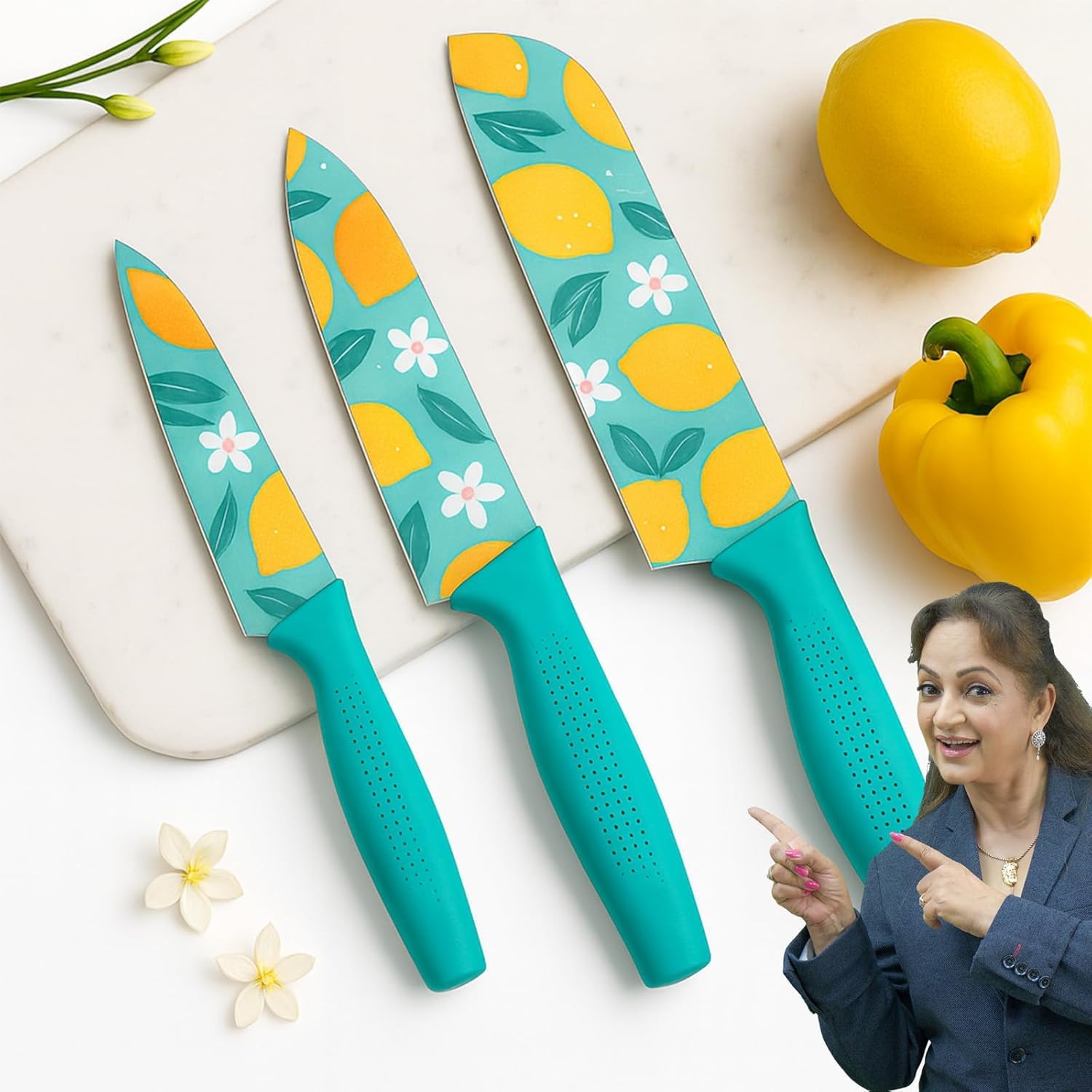 PANCA Knife Set of 3 Stainless Steel Knives for Kitchen | Chef Knifes for Chopping Vegetables, Fruits, Multipurpose Knife, Essential Kitchen Tool Gadget (Set of 3,Blue)