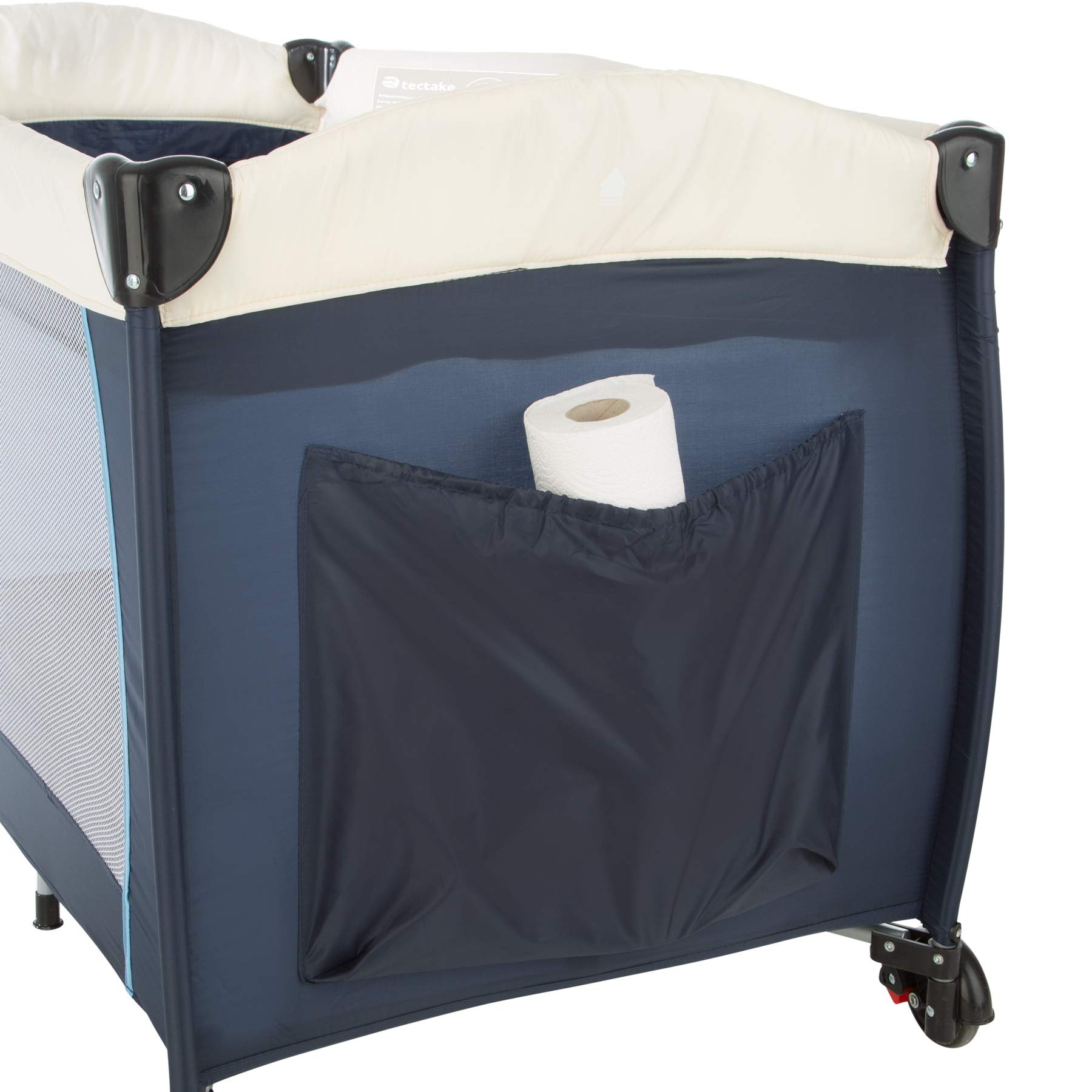 tectake® Cuna Bebe Plegable y Ajustable, Parque Infantil con Corralito y Bolsa de Transporte, Cama Infantil Portátil, Corral para Bebe - 132 x 75 x 104 cm Diseño Tigre Azul