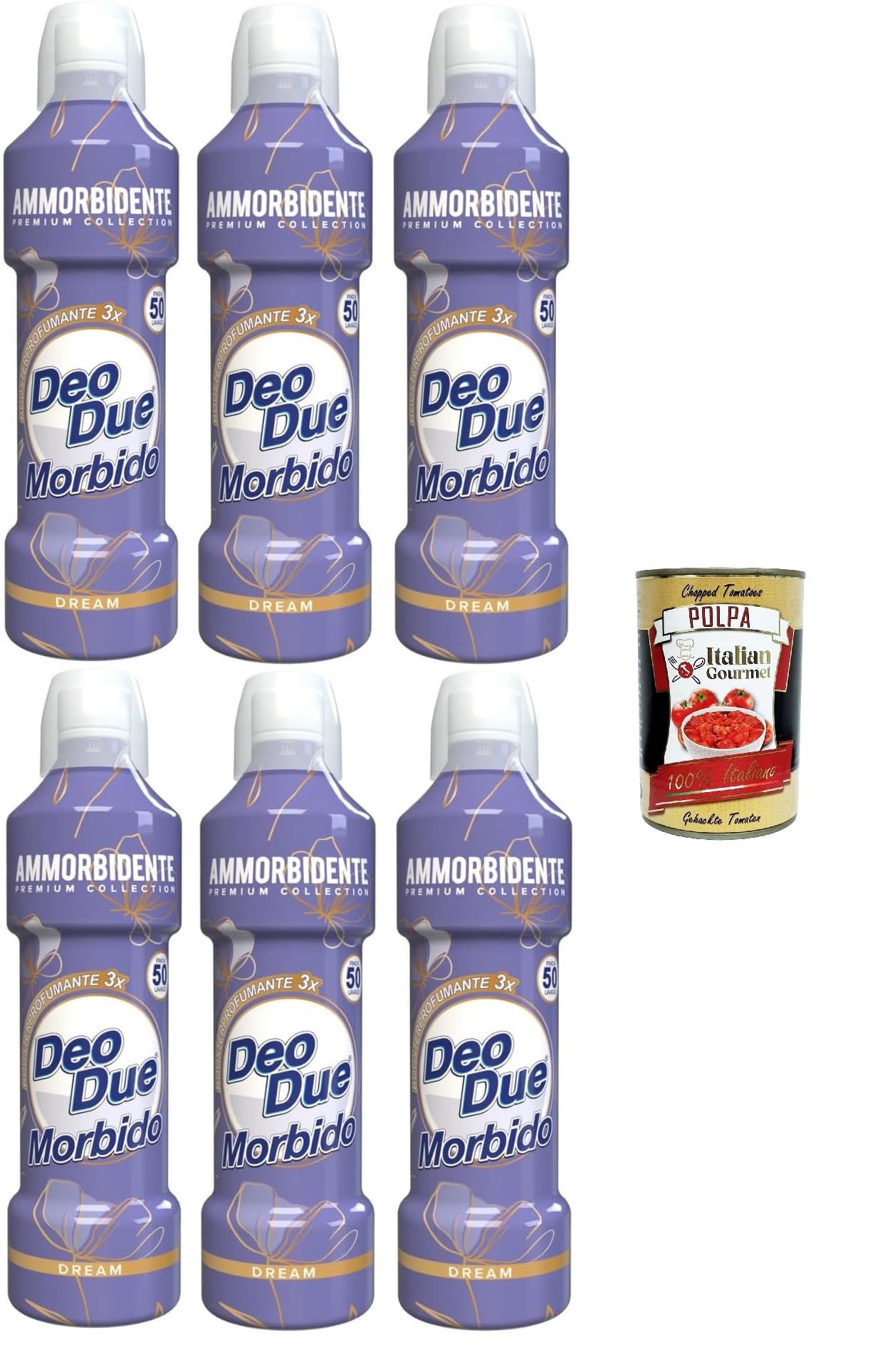Deo Due Morbido Ammorbidente Suavizante Concentrado Premium Collection "Dream" 6 x 1 L - Lavado extra suave, fragancia premium intensa, hasta 50 lavados + Polpa italiana Gourmet