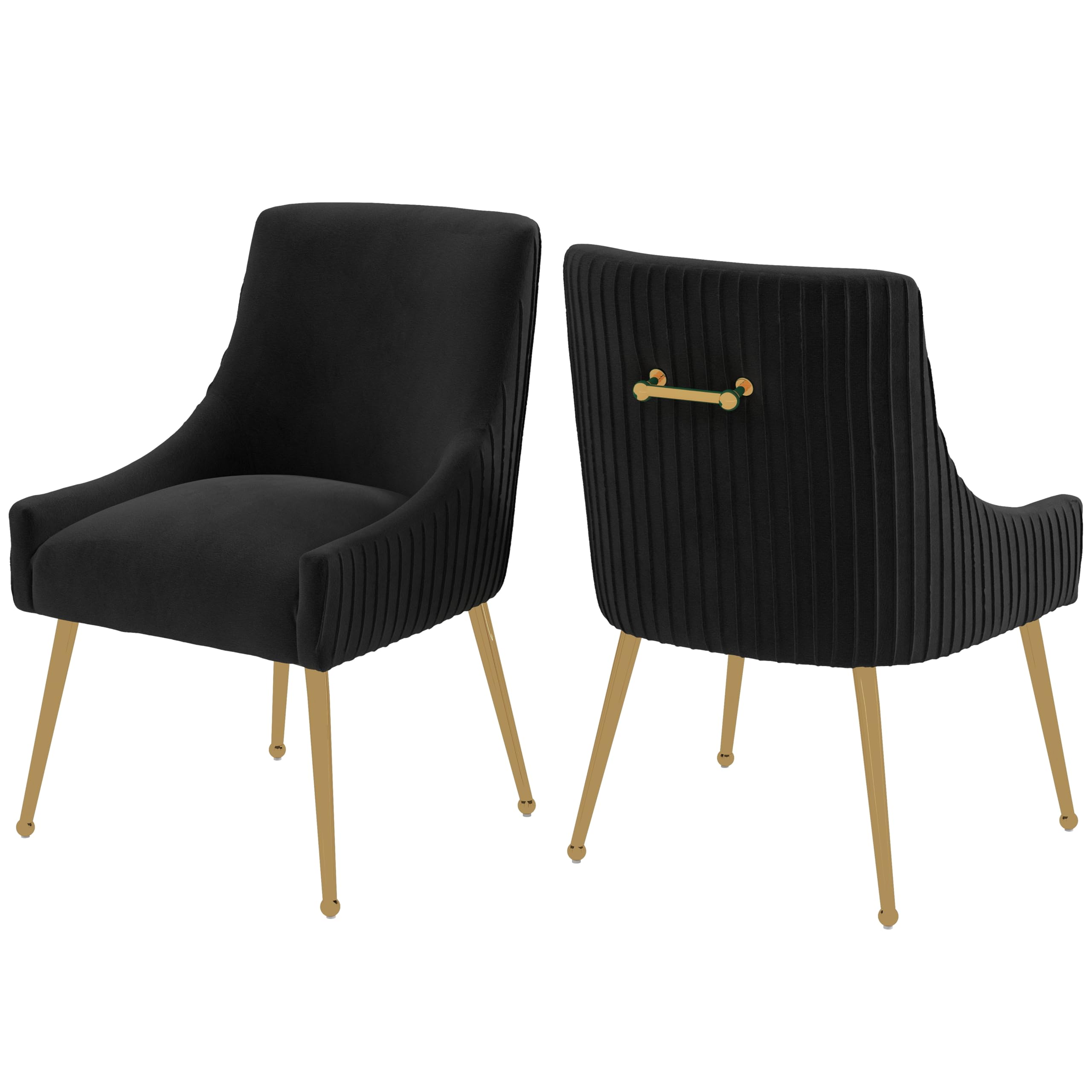 SEYNAR Dining Chair, Accent Chair Set of 2, Modern Upholstered Kitchen Dining Room Chairs with Gold Legs, Fabric Tufted Velvet Living Room Chairs for Reception Bedroom Kitchen (black)