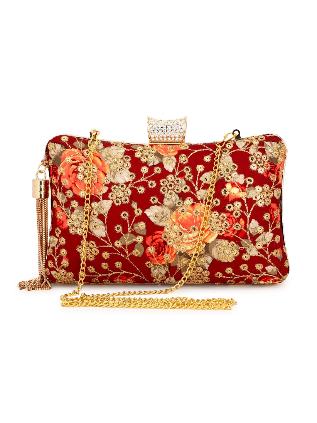 toobacraft Women's Beautiful Flower Box Clutch Bag | Detachable Chain Sling Strap| Ladies Purse Wallet, Maroon-picture-25
