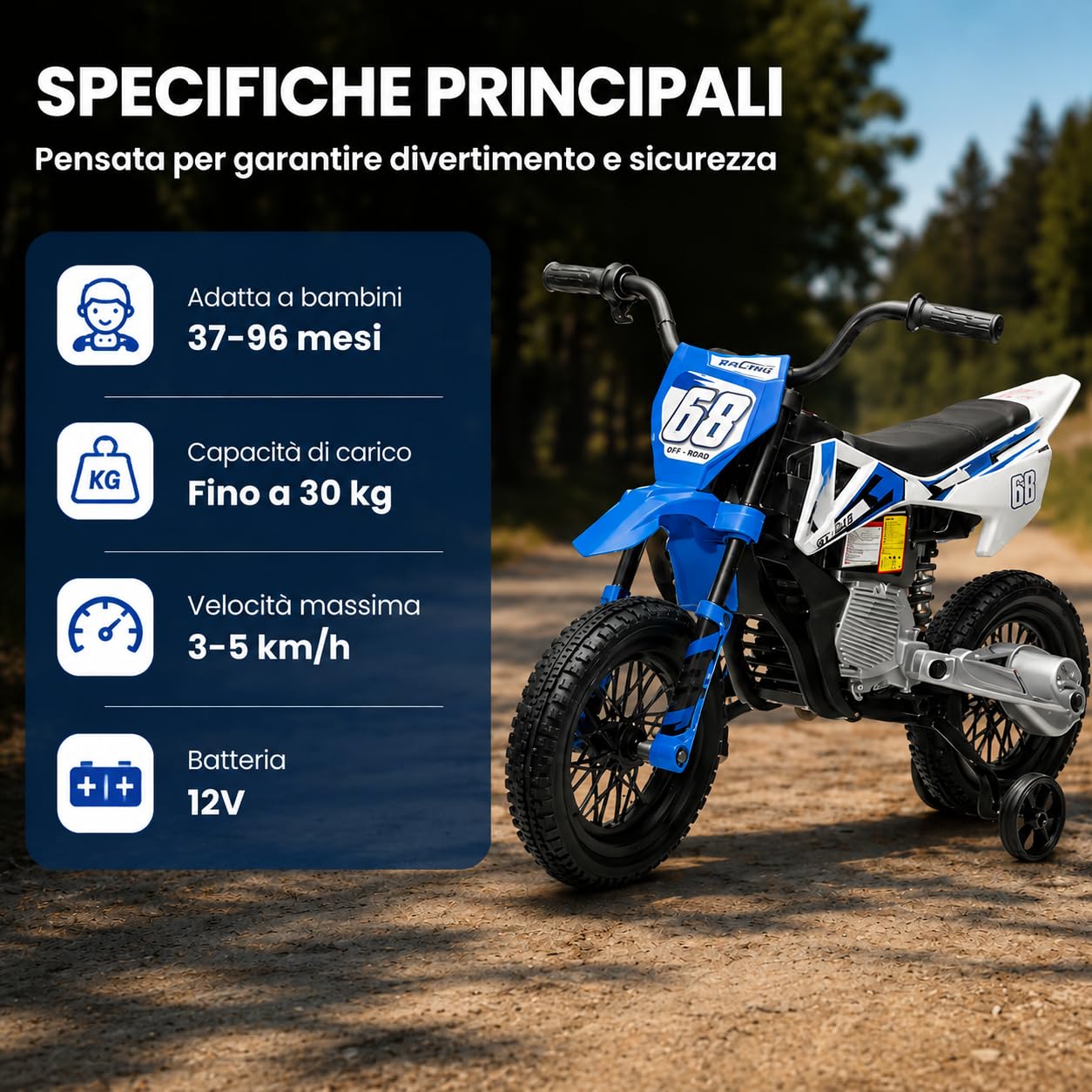 Garvee Moto Elettrica per Bambini 12V, Motocicletta Elettrica, Moto Cross