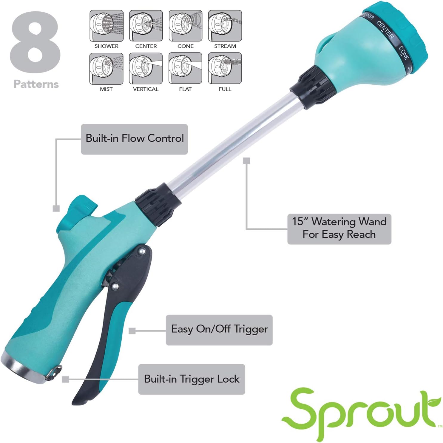 Sprout 65104-AMZ Melnor 8-Pattern 15" Watering Wand and QuickConnect Product Adapter  Bundle, Gooseberry Green