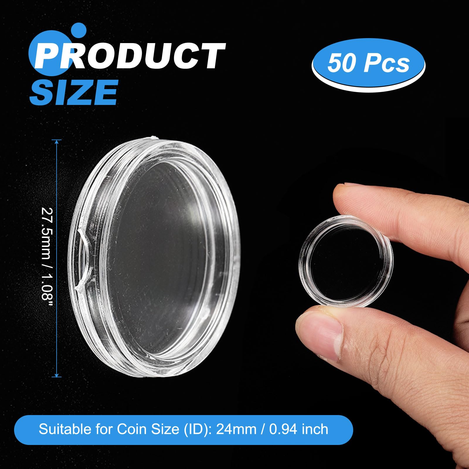 PATIKIL Portamonete Per Monete Da 24mm, 50 Pezzi Baccello A Barra Portamonete In Plastica Trasparente Contenitore Rotondo Per Monete Custodia Per Collezione Per Proteggere Mezzi.