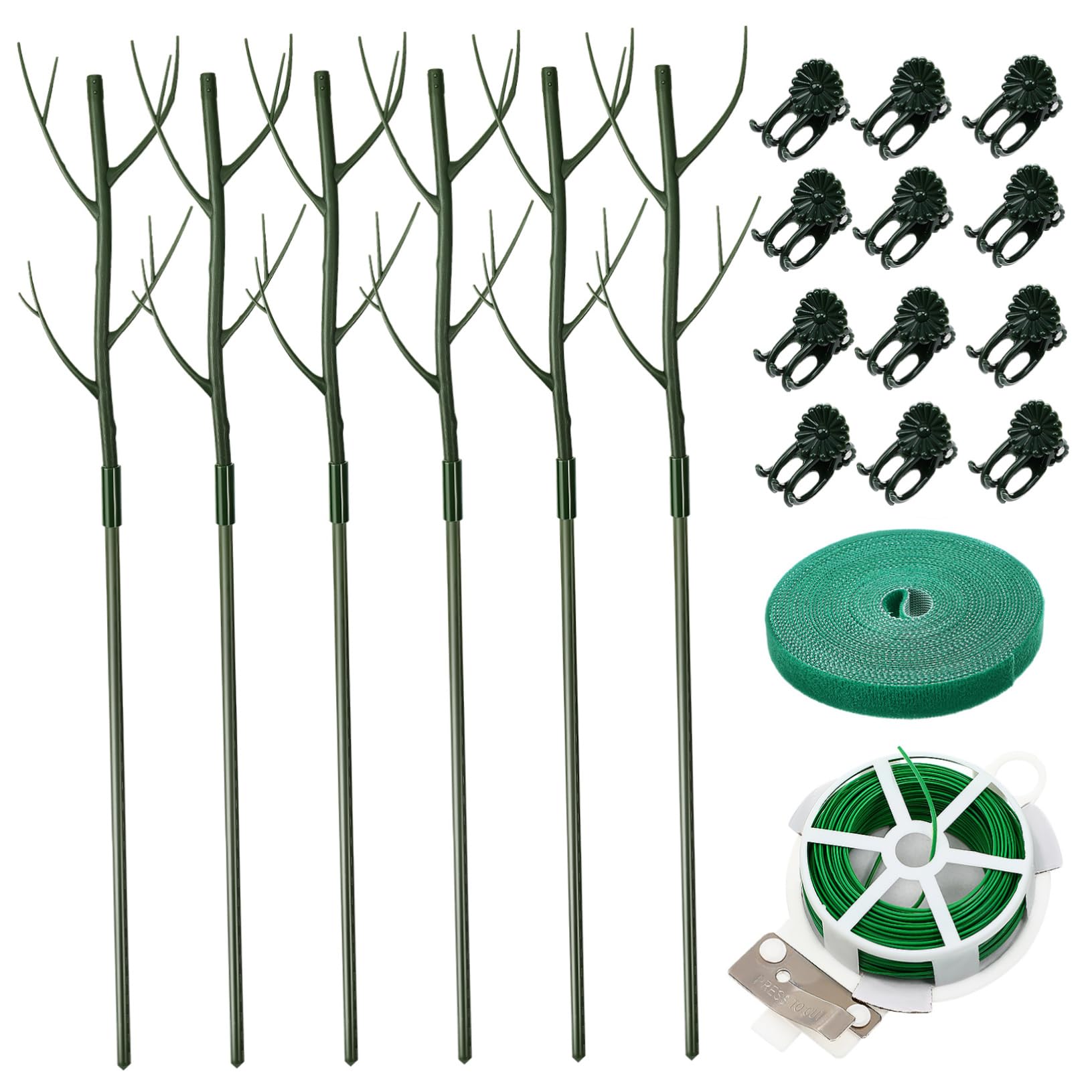 BESTonZON Tuteurs de Support pour Plantes Hautes, 1 Set en Plastique Vert, Installation Facile, Clips et Liens, pour Plantes D’intérieur et Jardin