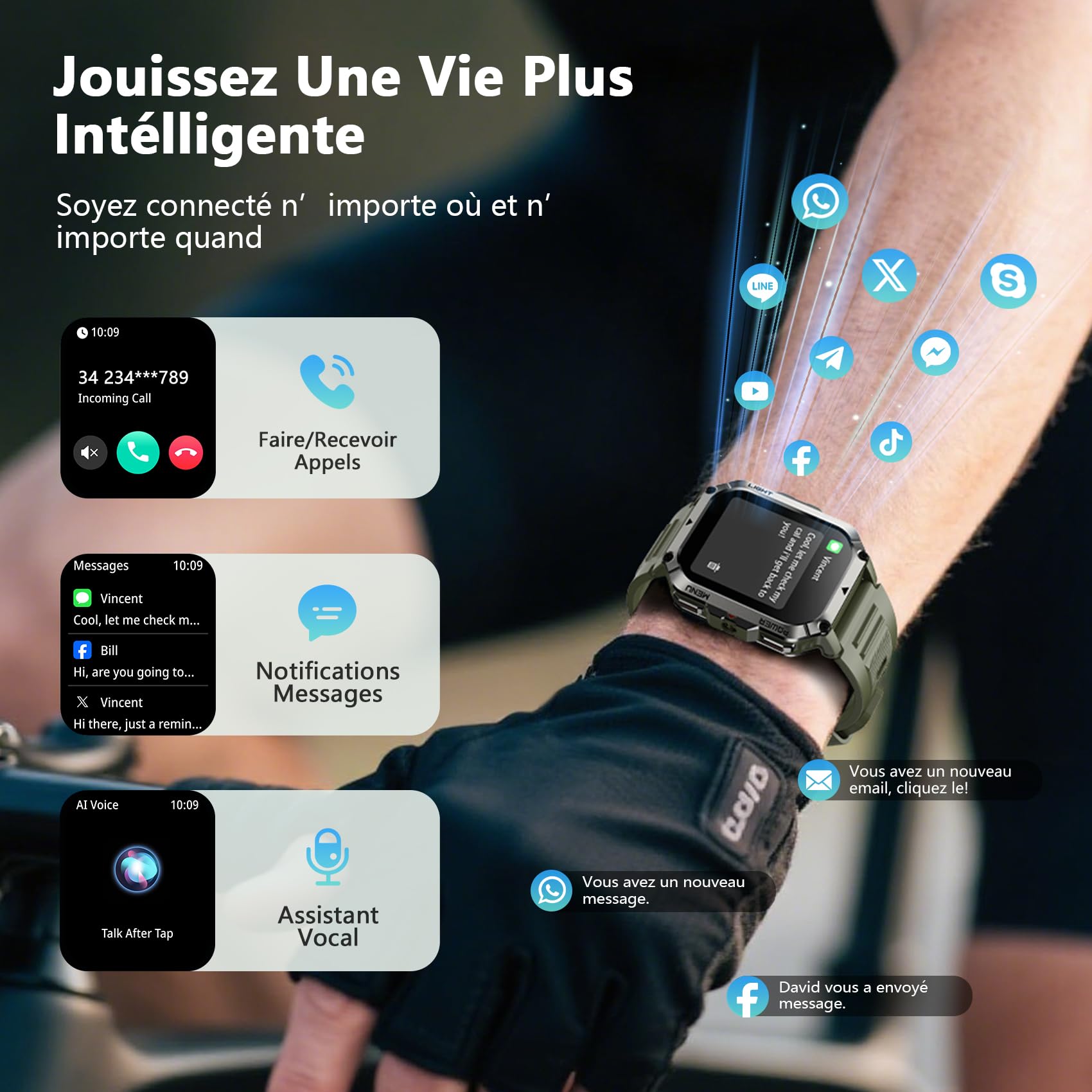 Blackview Montre Connectée Homme Femme, Illumination,Boussole,Batterie 900 mAh, Écran Tacile, Appel Bluetooth, Cardiofréquence, Analyse Sommeil, 100+ Modes Sport,pour Android/iOS (Verte)