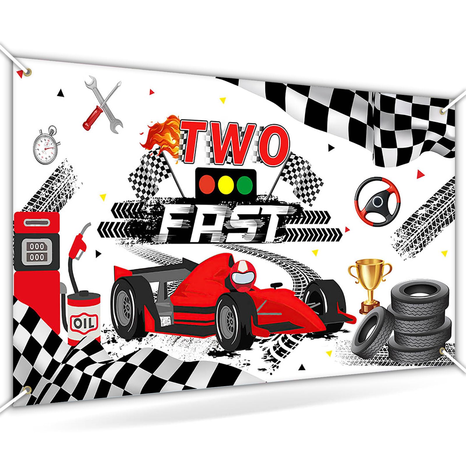 Avezano "Two Fast" Birthday Banner - Racing Car Theme Backdrop For 2nd Birthday Party - View #3