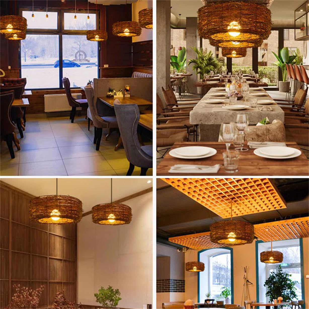 Lampadario A Sospensione Creativo A Forma Di Nido D'uccello In Rattan Intrecciato Con Struttura In Metallo, Lampadario Moderno Vintage In Stile Industriale, Lanterna A Cestino In Vimini