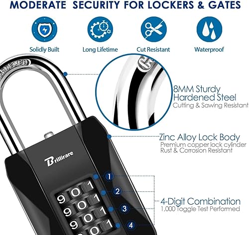 Miniatura 3 de Cerradura de combinación, candado de metal resistente de 4 dígitos para exteriores, cerraduras de aleación resistente a la intemperie con grillete