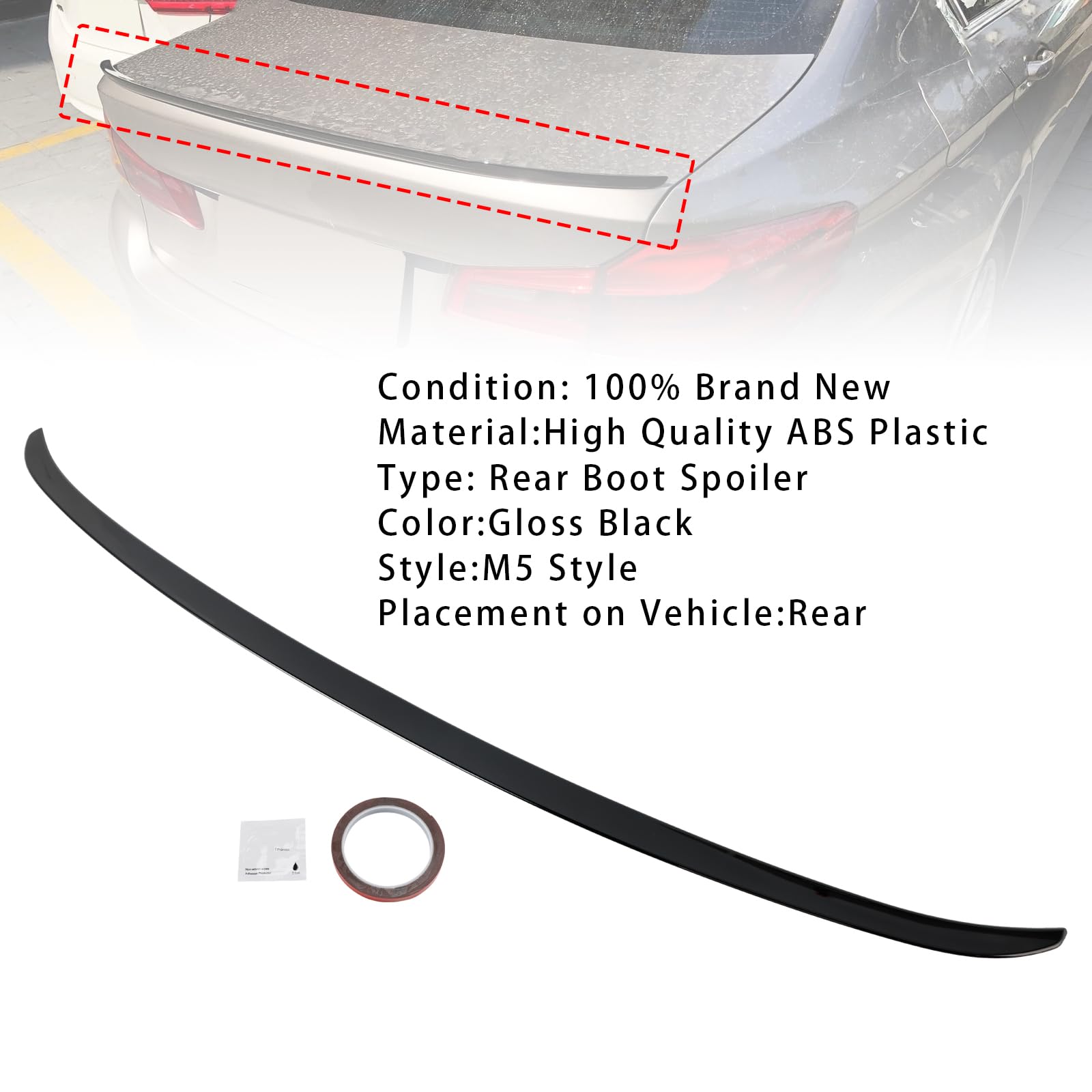 Topteng Gloss Black Rear Boot Spoiler Apto para BMW 5 Series G30 Sedan 2017-2023 M5 Style
